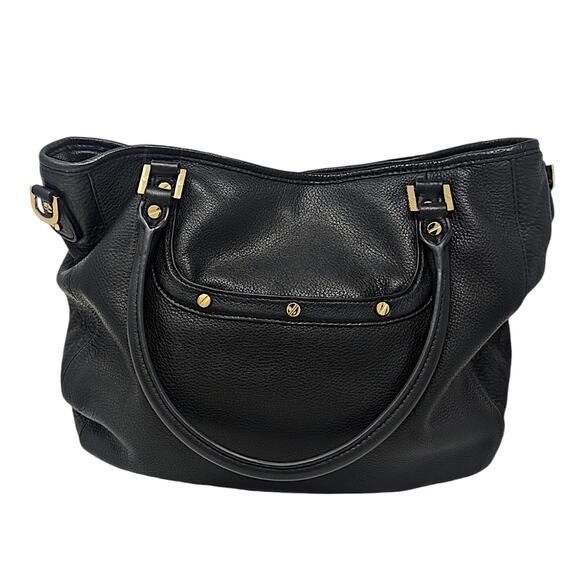 Tory Burch Amanda  Tote Hobo Black Pebbled Leather Handbag Purse - Picture 3 of 5